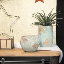 Chemin De Campagne Vases Et Coupes | - ° cache-pot "collerette" en béton vert de gris ø.18 x 15 cm
