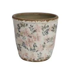 Chemin De Campagne Cache-Pots Et Bacs D'Intérieur | - Cache-pot rond "fleurs bleues et rose" ø.12.5 x 12 cm