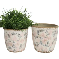 Chemin De Campagne Cache-Pots Et Bacs D'Intérieur | - Cache-pot rond "fleurs bleues et rose" ø.12.5 x 12 cm