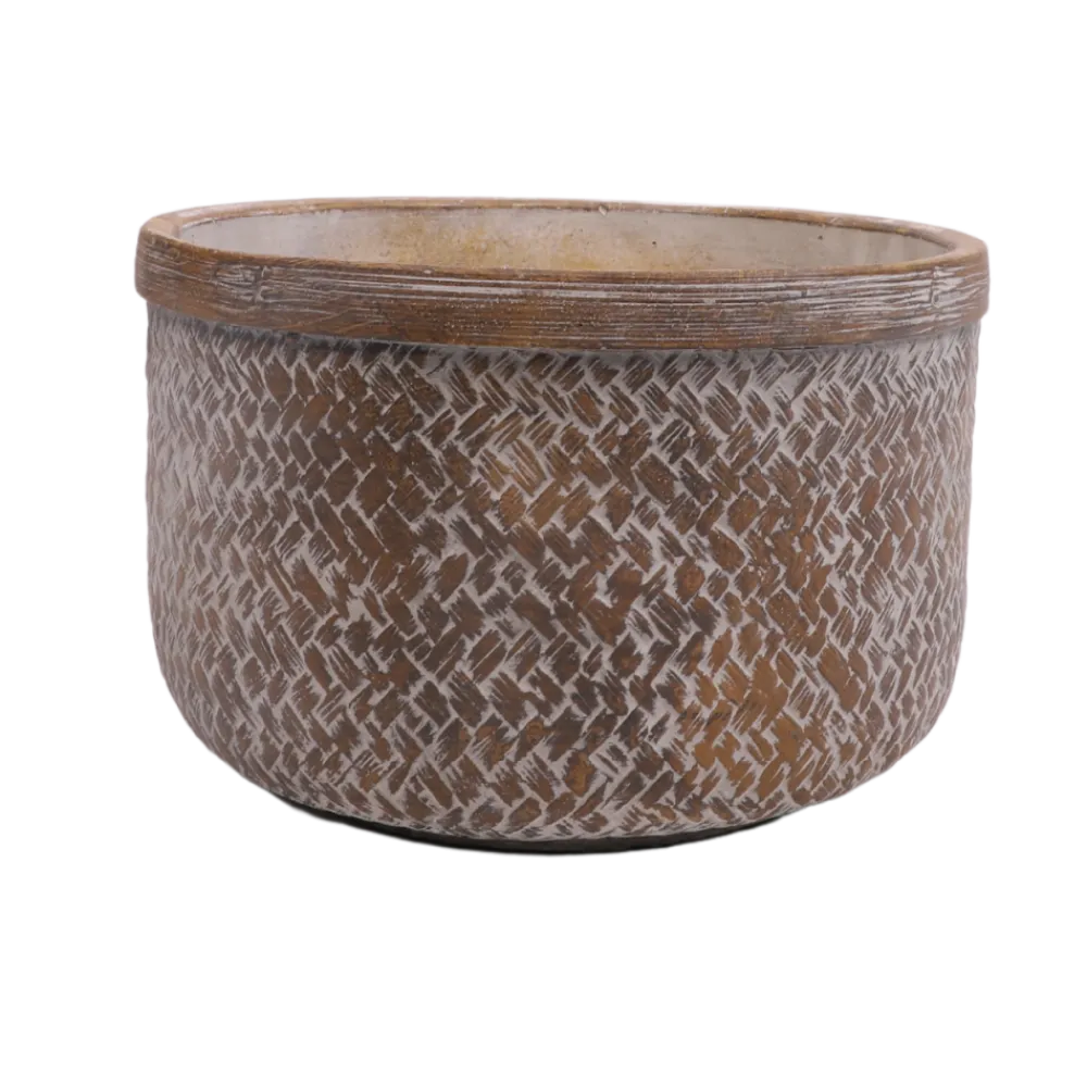 Chemin De Campagne Pots Et Jardinières | - Coupe "tressage" béton marron ø.27 x 17.5 cm