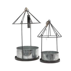 Chemin De Campagne - Set2 mangeoires oiseaux abreuvoir jardin métal gris 28.5-41cm New
