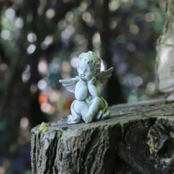 Chemin De Campagne Objets De Décoration | - Statue statuette sculpture jardin ange chérubin résine blanche 8cm