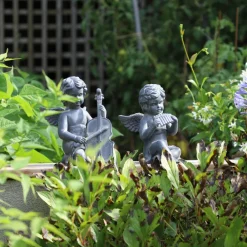 Chemin De Campagne Objets De Décoration | - Statuette statue sculpture jardin ange flûte béton gris 24.5cm