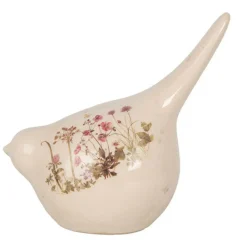 Clayre & Eef - Oiseau céramique beige rose 17x11x18cm