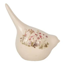 Clayre & Eef - Oiseau céramique beige rose 17x11x18cm