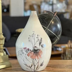 Cote Table Vases Et Coupes | - Vase floral blanc nacré fer 25x42cm