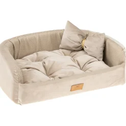 NA Paniers, Transports Et Chatières | Couchage rembourré lit pour chiens et chats harris 50 lavable, avec coussin, tweed et velours, beige