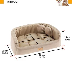 NA Paniers, Transports Et Chatières | Couchage rembourré lit pour chiens et chats harris 50 lavable, avec coussin, tweed et velours, beige
