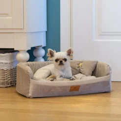 NA Paniers, Transports Et Chatières | Couchage rembourré lit pour chiens et chats harris 50 lavable, avec coussin, tweed et velours, beige