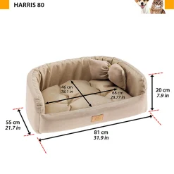 NA Paniers, Transports Et Chatières | Couchage rembourré lit pour chiens harris 80, lavable, avec coussin, tweed et velours, beige