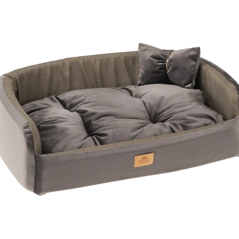 NA Paniers, Transports Et Chatières | Couchage rembourré lit pour chiens harris 80, lavable, avec coussin, tweed et velours, marron