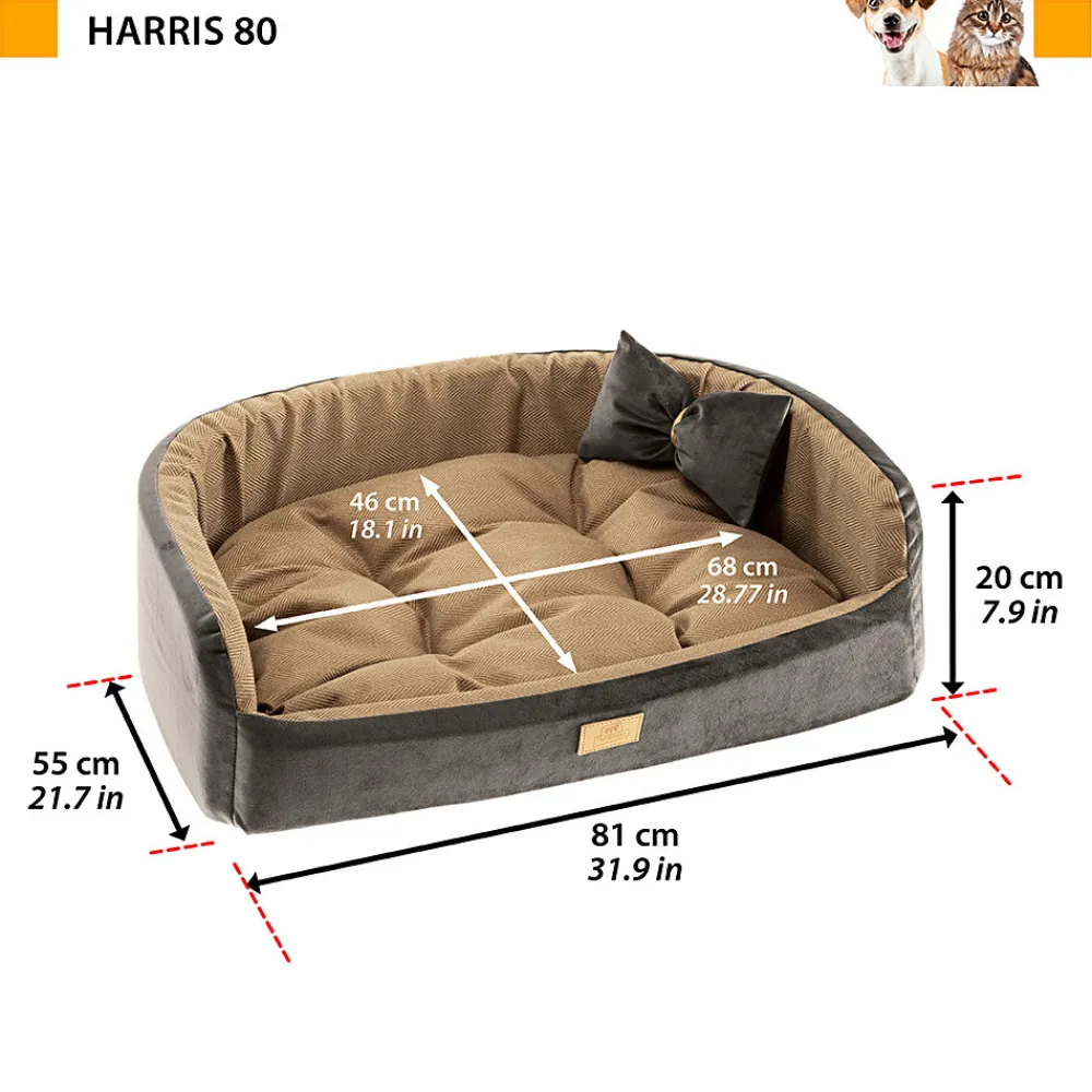 NA Paniers, Transports Et Chatières | Couchage rembourré lit pour chiens harris 80, lavable, avec coussin, tweed et velours, marron