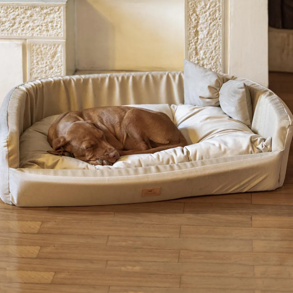 NA Paniers, Transports Et Chatières | Couchage rembourré lit pour chiens harris 80, lavable, avec coussin, tweed et velours, marron