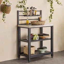 NA Cuisine extérieure en acier l80cm avec 2 étagères de rangement Discount