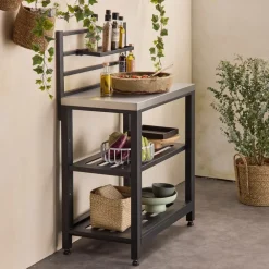 NA Cuisine extérieure en acier l80cm avec 2 étagères de rangement Discount