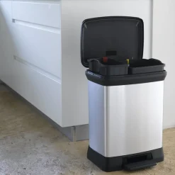 Curver Cache-Pots Et Bacs D'Intérieur | - Poubelle duo à pédale deco 10l+18l argenté