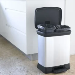 Curver Cache-Pots Et Bacs D'Intérieur | - Poubelle duo à pédale deco 10l+18l argenté