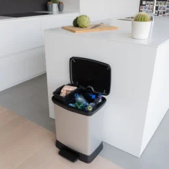Curver Cache-Pots Et Bacs D'Intérieur | - Poubelle duo à pédale deco 10l+18l argenté