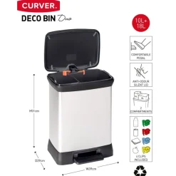 Curver Cache-Pots Et Bacs D'Intérieur | - Poubelle duo à pédale deco 10l+18l argenté