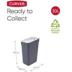 Curver Cache-Pots Et Bacs D'Intérieur | - Poubelle ready to collect 30 l gris foncé