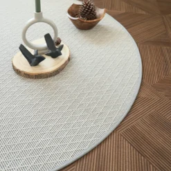 Décoweb DÉCOWEB - Tapis rond intérieur / extérieur - timika blanc craie - galon gris - ø 120 cm Clearance