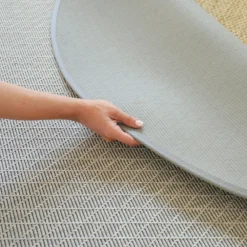 Décoweb DÉCOWEB - Tapis rond intérieur / extérieur - timika blanc craie - galon gris - ø 120 cm Clearance