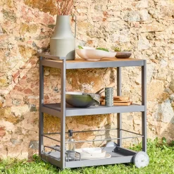 NA Desserte extérieure 84 cm en aluminium avec roues et poignée albi. Aluminium et polywood. Anthracite. L 84 x p 56 x h 96 cm Sale