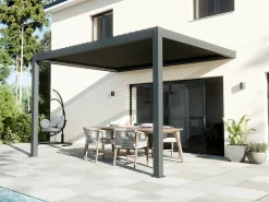 Direct Abris - Pergola bioclimatique adossée motorisée 12m² 3x4m gris anthracite stellar - eclairage intégré Outlet