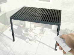 Direct Abris - Pergola bioclimatique adossée motorisée 12m² 3x4m gris anthracite stellar - eclairage intégré Outlet