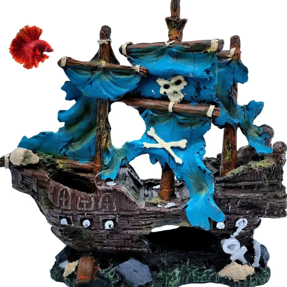Downypaws - Bateau pirate décoratif pour aquarium New