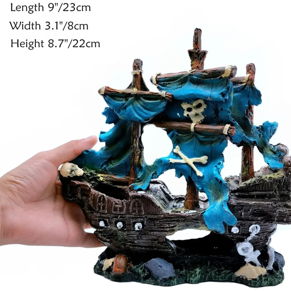 Downypaws - Bateau pirate décoratif pour aquarium New