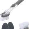 Downypaws - Brosse de nettoyage de cuisine 2 en 1 à long manche : avec distributeur d'éponge et brosse à vaisselle New