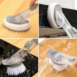 Downypaws - Brosse de nettoyage de cuisine 2 en 1 à long manche : avec distributeur d'éponge et brosse à vaisselle New