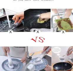 Downypaws - Brosse de nettoyage de cuisine 2 en 1 à long manche : avec distributeur d'éponge et brosse à vaisselle New