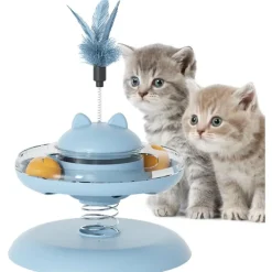 Downypaws - Canne à pêche pour chat-jouet plateau tournant pour chat-jouet interactif avec plumes, bleu Discount