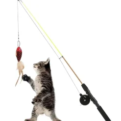 Downypaws - Canne à taquiner le chat-queue de cheveux-canne à pêche rétractable-jouets interactifs Discount
