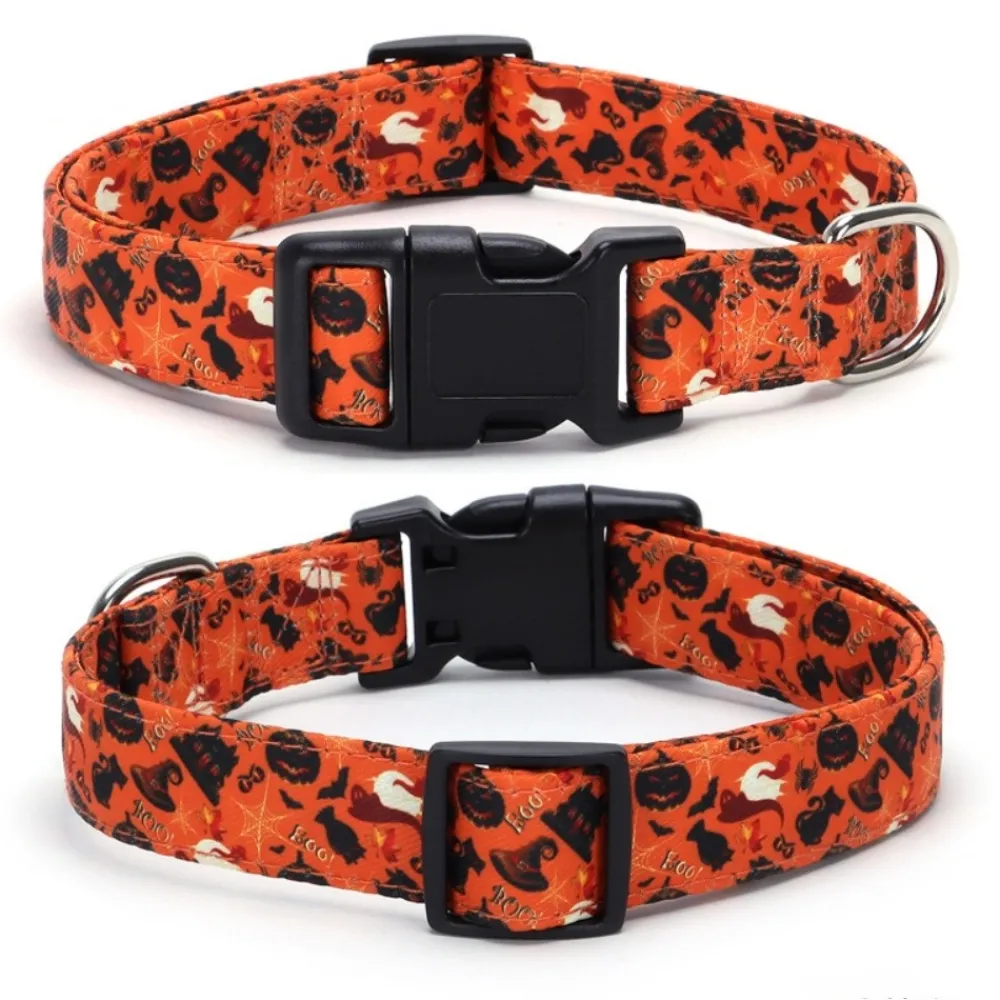 Downypaws - Collier pour chien d'halloween avec motifs de citrouille, fantôme et chauve - souris taille l : 2,5*60cm couleur orange Sale