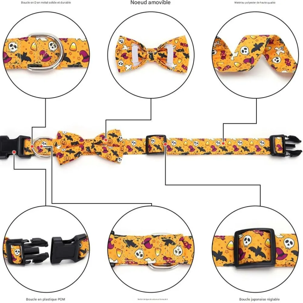 Downypaws - Collier pour chien d'halloween avec motifs de citrouille, fantôme et chauve - souris taille l : 2,5*60cm couleur orange Sale