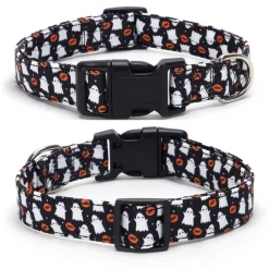 Downypaws Colliers, Laisses Et Vêtements | - Collier pour chien d'halloween avec motifs de citrouille, fantôme et chauve - souris taille m : 2,0*50cm jaune