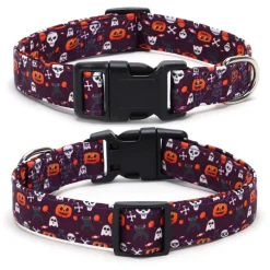 Downypaws Colliers, Laisses Et Vêtements | - Collier pour chien d'halloween avec motifs de citrouille, fantôme et chauve - souris taille m : 2,0*50cm couleur orange