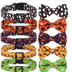 Downypaws Colliers, Laisses Et Vêtements | - Collier pour chien d'halloween avec motifs de citrouille, fantôme et chauve - souris taille m : 2,0*50cm couleur orange