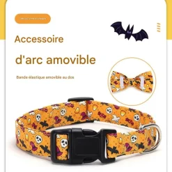 Downypaws Colliers, Laisses Et Vêtements | - Collier pour chien d'halloween avec motifs de citrouille, fantôme et chauve - souris taille s : 1,5*40cm couleur orange