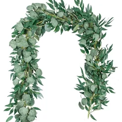 Downypaws Plantes Artificielles | - Couronne d'eucalyptus artificielle en rotin 2 mètres 2 pièces