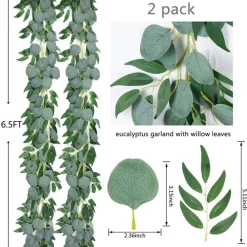 Downypaws Plantes Artificielles | - Couronne d'eucalyptus artificielle en rotin 2 mètres 2 pièces