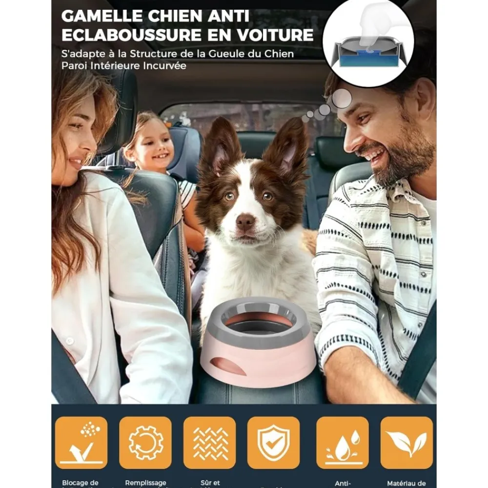 Downypaws - Gamelle pour chien-gamelle d'eau anti-débordement-en voiture-rose-15.3x18.9x8cm Best