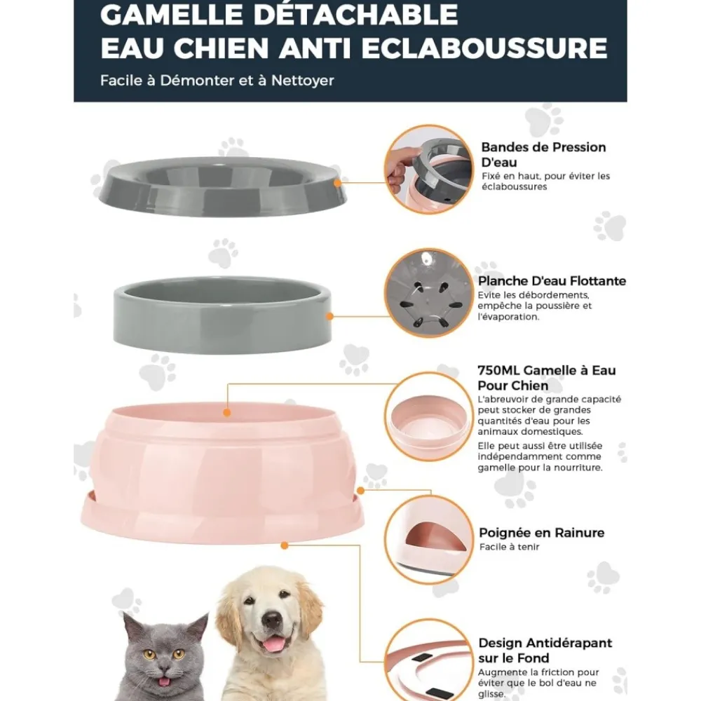 Downypaws - Gamelle pour chien-gamelle d'eau anti-débordement-en voiture-rose-15.3x18.9x8cm Best