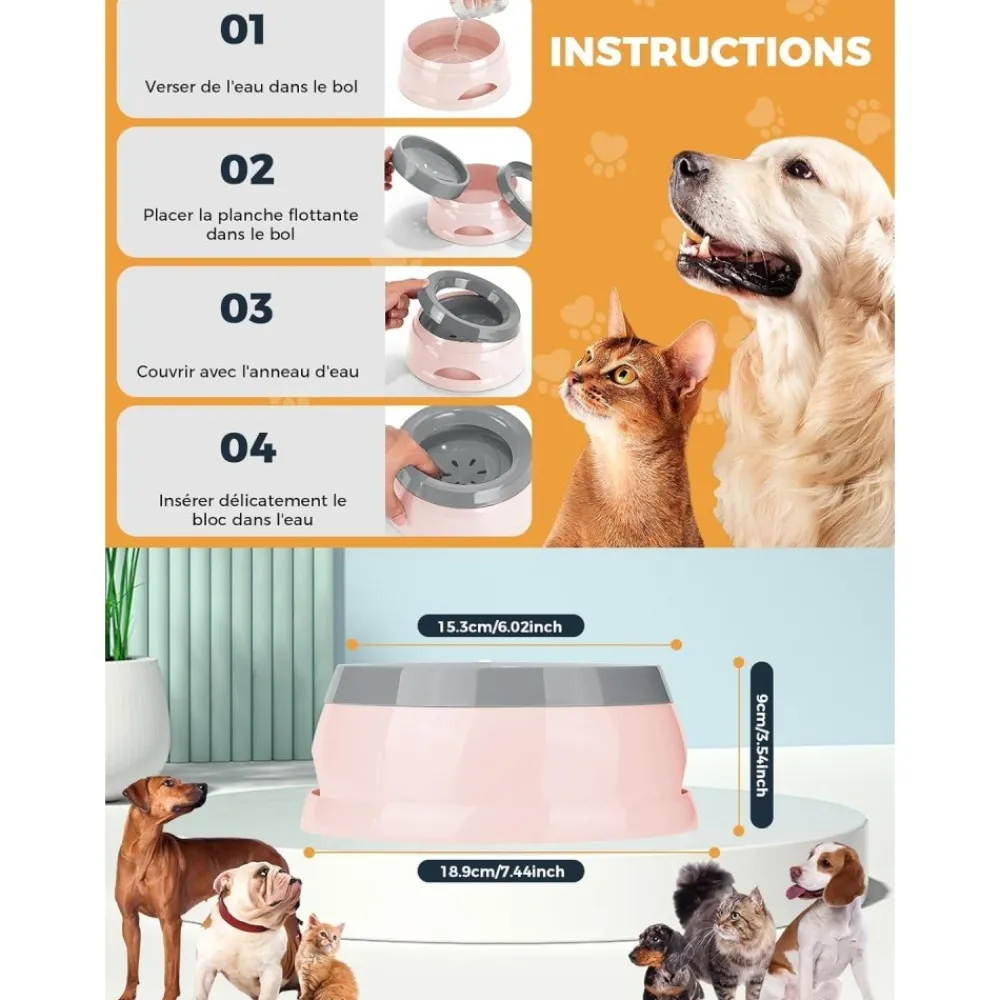 Downypaws - Gamelle pour chien-gamelle d'eau anti-débordement-en voiture-rose-15.3x18.9x8cm Best