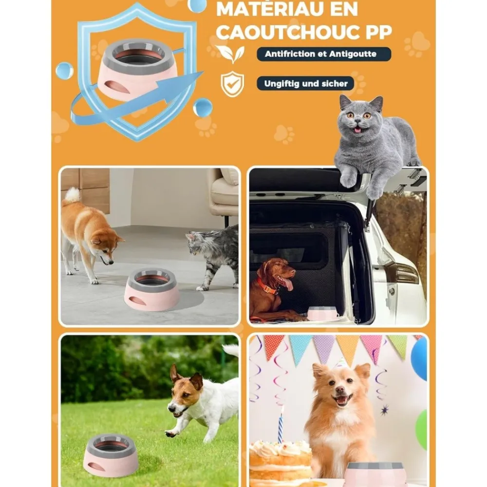 Downypaws - Gamelle pour chien-gamelle d'eau anti-débordement-en voiture-rose-15.3x18.9x8cm Best