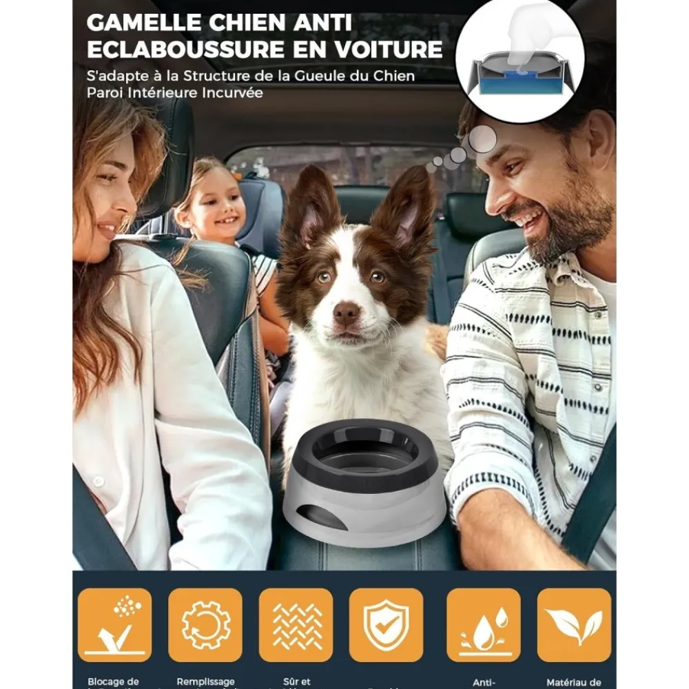 Downypaws Gamelles Et Autres Accessoires | - Gamelle pour chien-gamelle d'eau anti-débordement-en voiture-gris-15.3x18.9x8cm