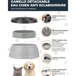 Downypaws Gamelles Et Autres Accessoires | - Gamelle pour chien-gamelle d'eau anti-débordement-en voiture-gris-15.3x18.9x8cm